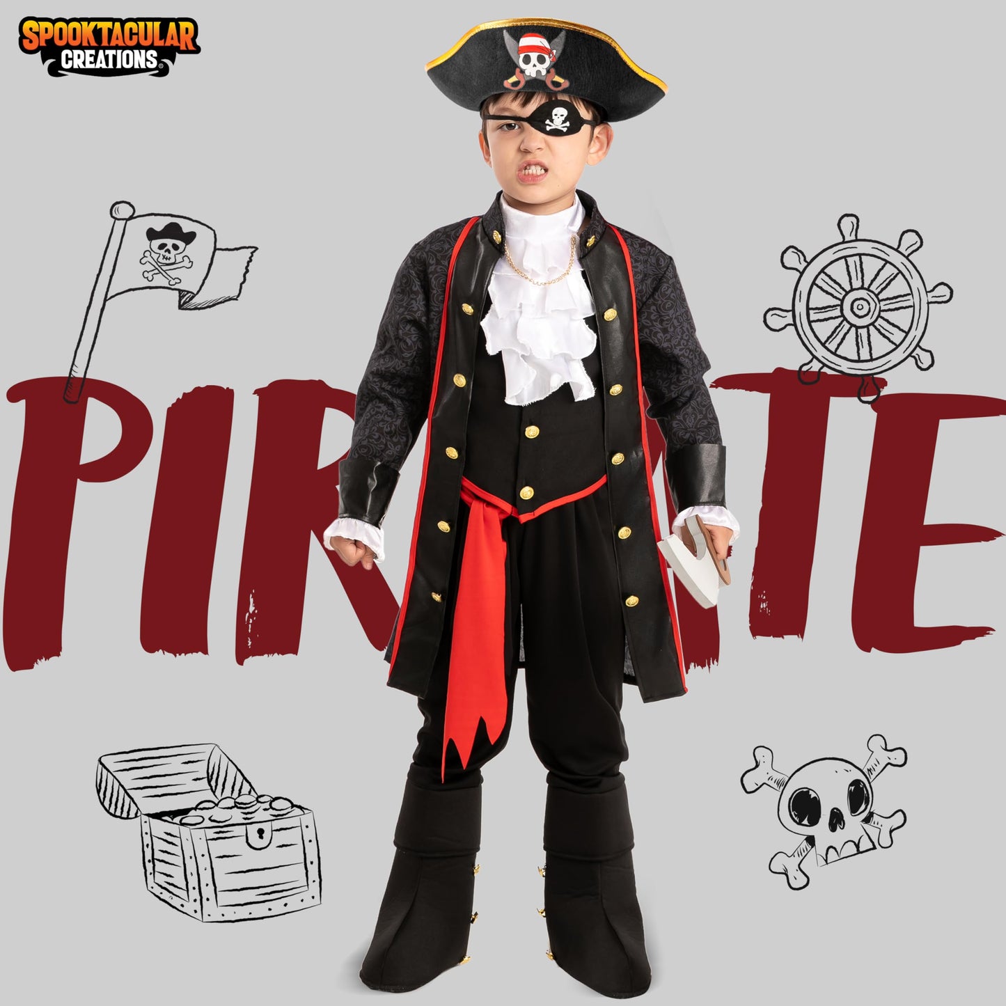 Spooktacular Creations Pirate Costume For Kids, Boy Captain Pirate Costume For Halloween Trick-Or-Treating, Pirate Themed Party,