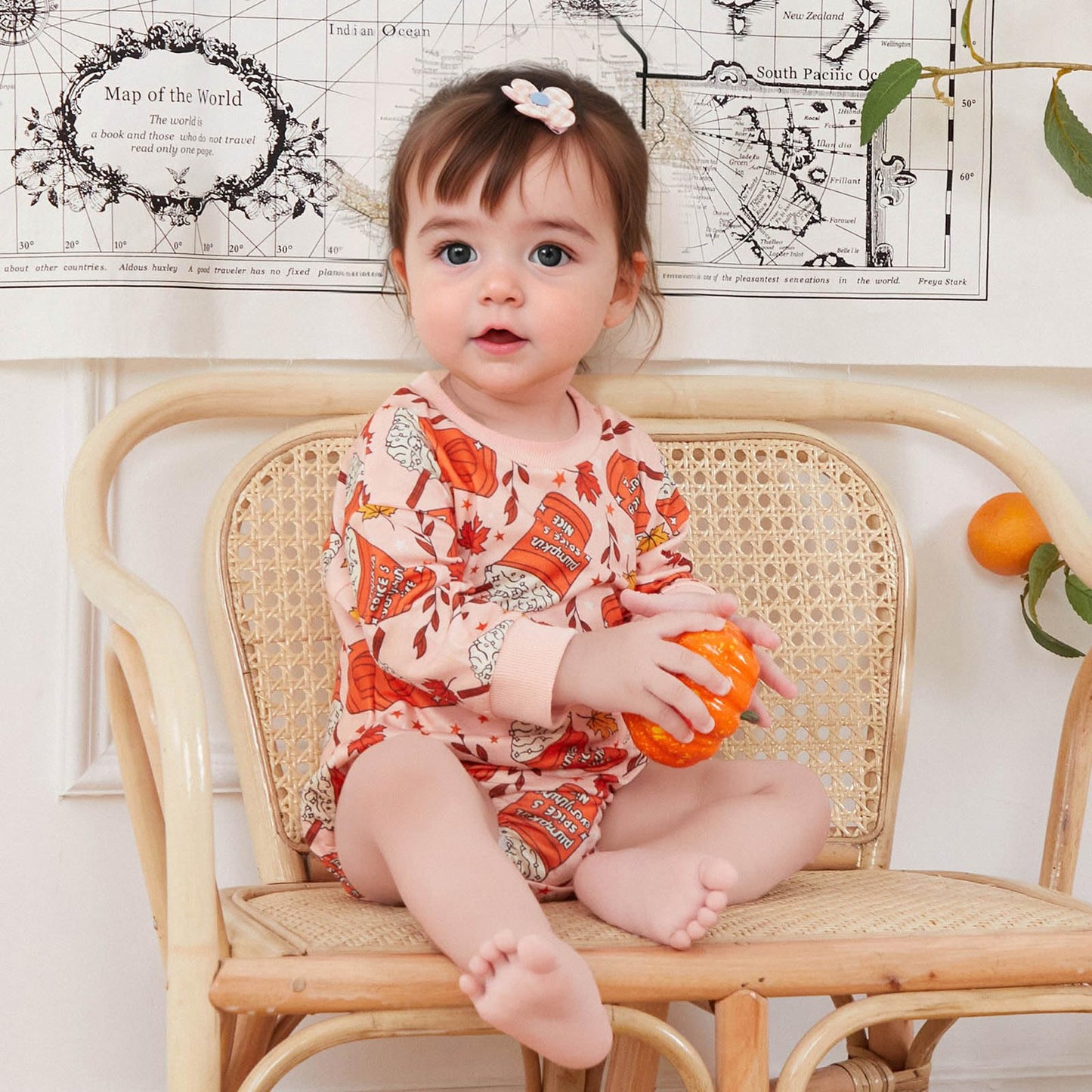 Halloween Newborn Baby Girl Outfit Pumpkin Sweatshirt Romper Long Sleeve Onesie Jumpsuit Infant Fall Winter Clothes (Milk Tea, 0