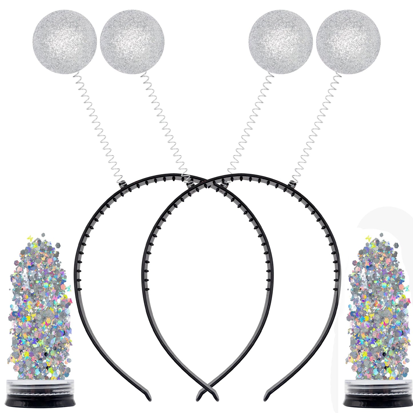 Funcredible Silver Alien Headbands And Glitter - Martian Alien Antenna Headbands - Sparkly Alien Costume Accessories - Alien Hal
