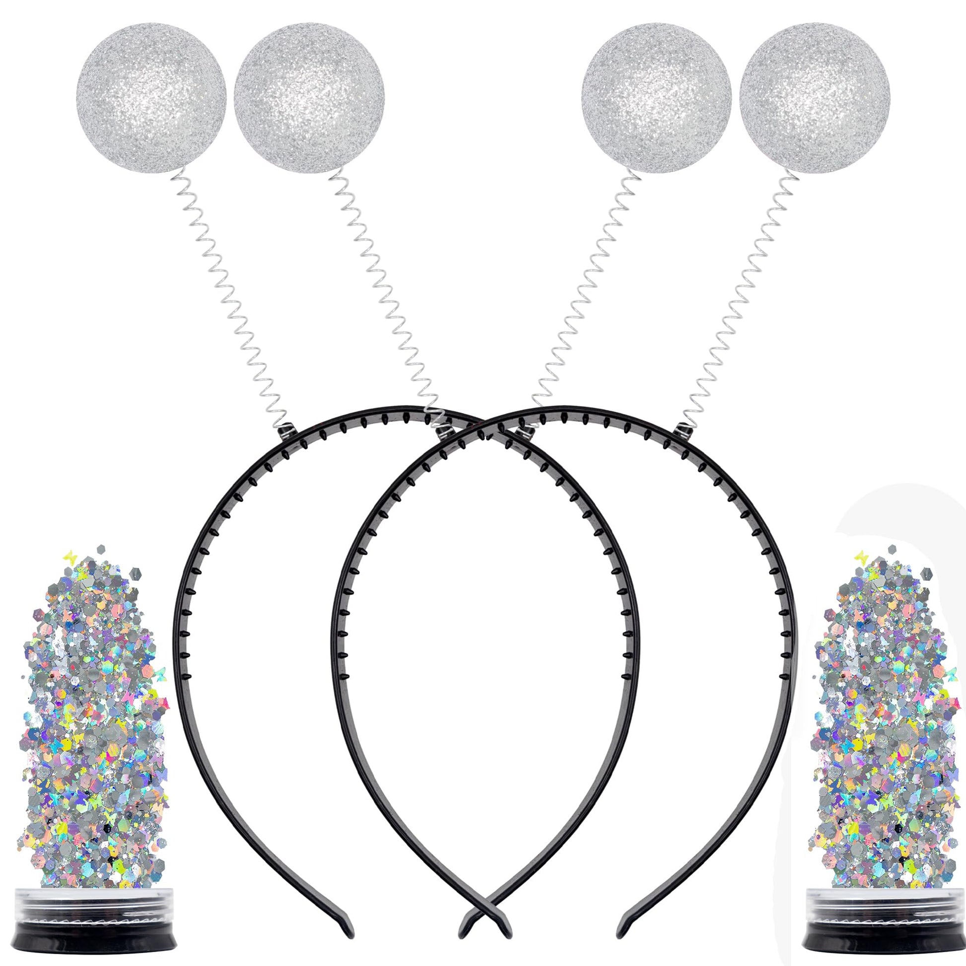 Funcredible Silver Alien Headbands And Glitter - Martian Alien Antenna Headbands - Sparkly Alien Costume Accessories - Alien Hal