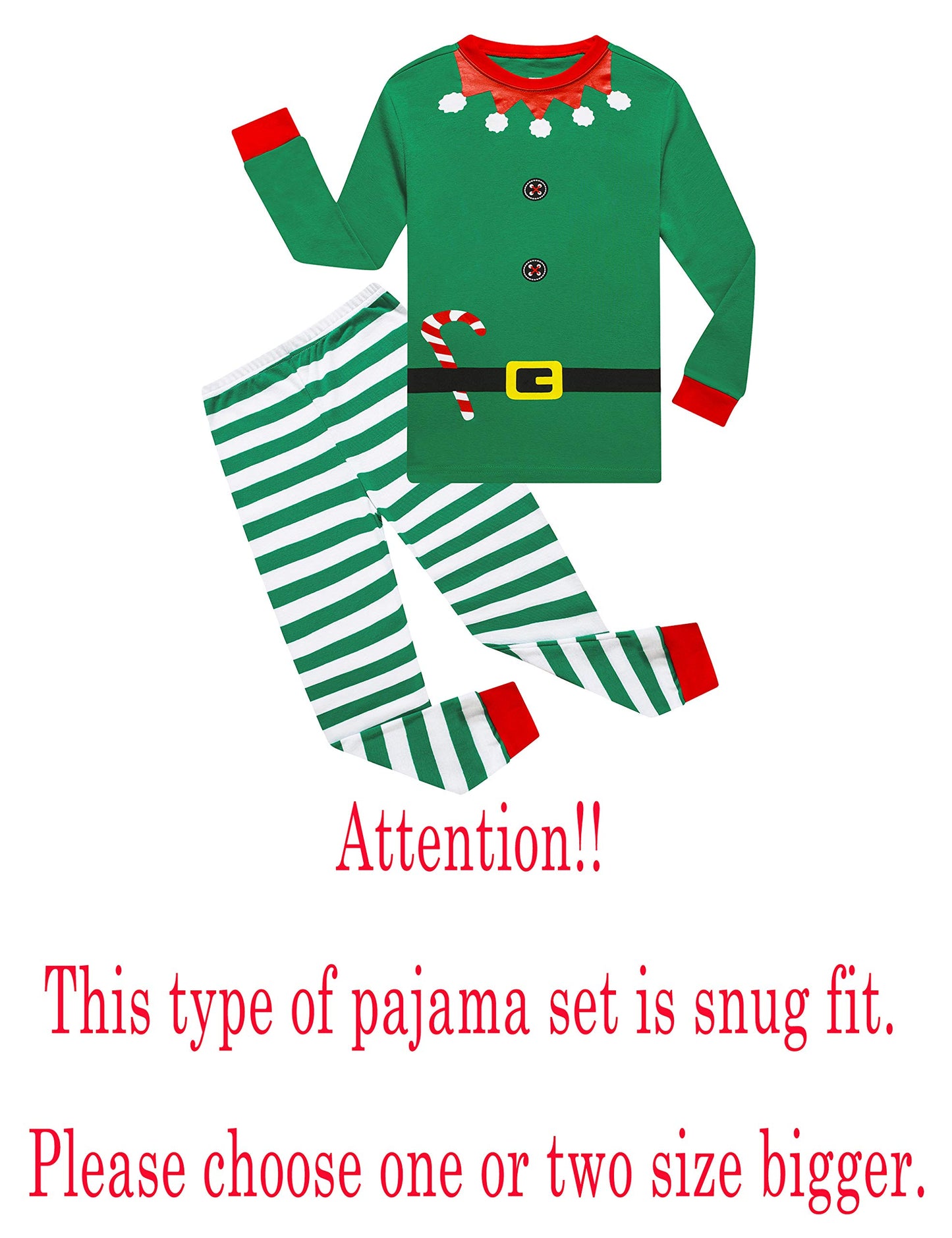 Family Feeling Baby Infant Holiday Christmas Elf Pjs Long Sleeves Pajamas Set Green Size 18-24M