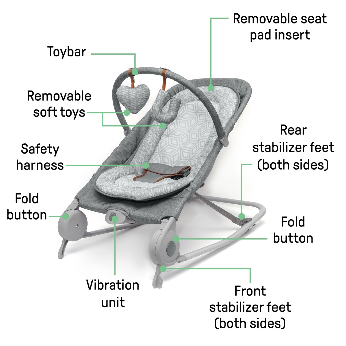Summer Infant 2-In-1 Bouncer & Rocker Duo (Heather Gray) Convenient And Portable Rocker And Bouncer For Babies Includes Soft Toy