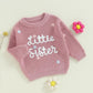 Amnnchya Toddler Infant Baby Girl Knit Sweater Big Sister Little Sister Matching Outfits Long Sleeve Pullover Sweatshirt (Rose P
