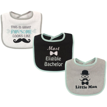 Luvable Friends Unisex Baby Cotton Drooler Bibs With Fiber Filling, Little Man 3-Pack, One Size