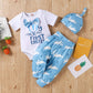Baby Boy Easter Outfits Newborn Clothes Stuff Infant Summer 3 Piece My First Easter Romper Short Sleeve + Pants + Hat Blue Rabbi