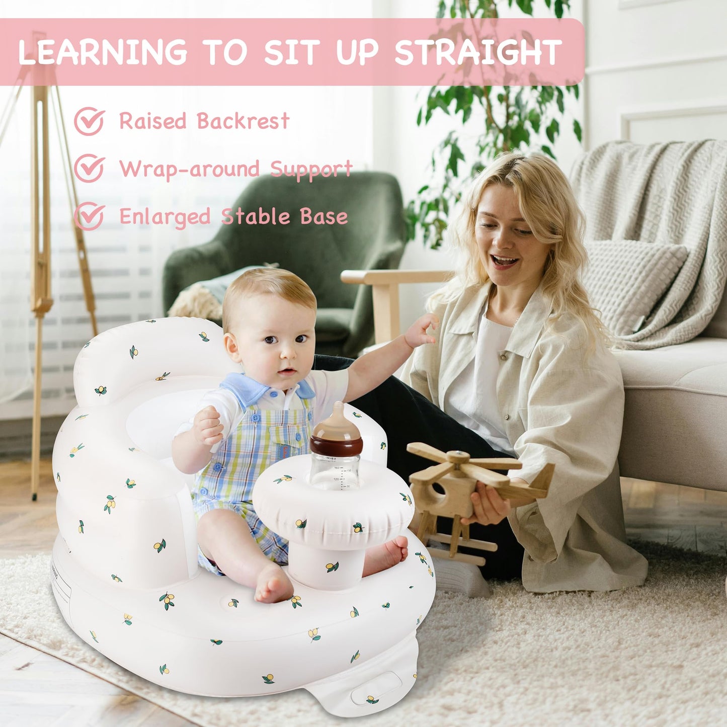 Chizekoo Portable Inflatable Baby Seat, Waterproof Infant Floor Chair With Tray For Sitting Up, Built-In Valve Toddler Support B