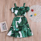 Boebnozcv Toddler Baby Girl Strap Banana Leaf Print Strappy Cold Shoulder Cropped Top + Long Skirts Outfits Clothes Set (Green,