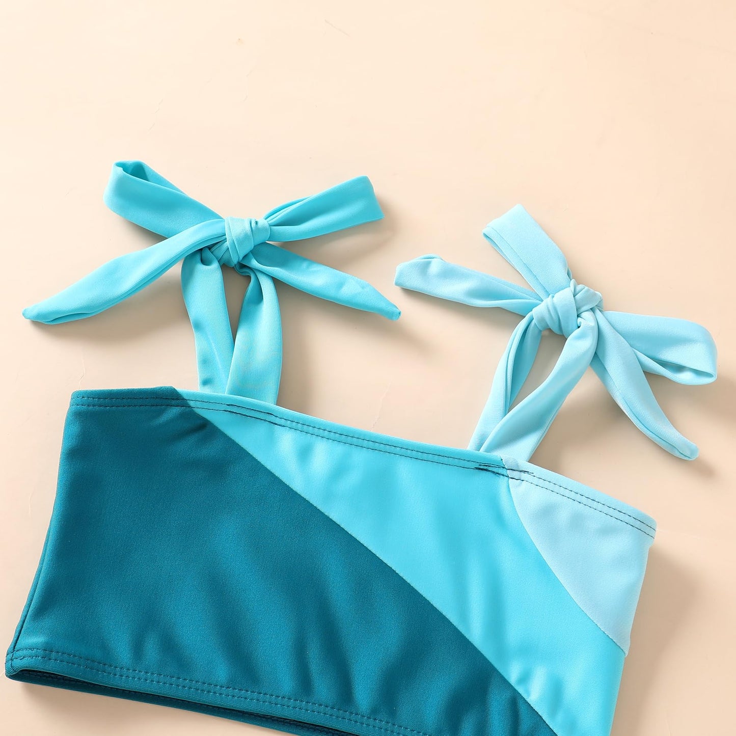 Younger Tree Toddler Girls Two Pieces Swimsuit Color Block Stripe Swimwear Summer Beach Bathing Suit (Blue 12-24 Months)