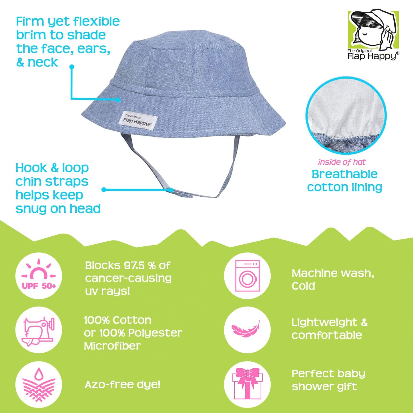 Flap Happy Baby Toddler Girls' Upf 50+ Bucket Hat, Vanilla Stripe Seersucker, X-Large (2Yrs+)
