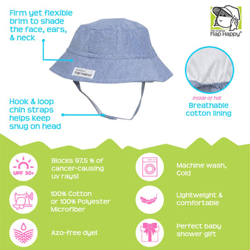 Flap Happy Baby Toddler Girls' Upf 50+ Bucket Hat, Vanilla Stripe Seersucker, X-Large (2Yrs+)