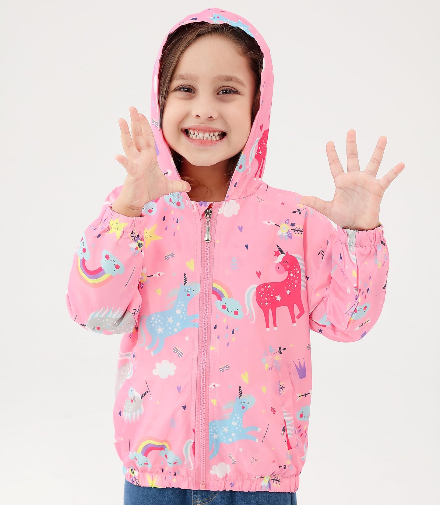 Feidoog Kids Baby Toddler Girls Cartoon Spring Fall Outerwear Windbreaker Zipper Hooded Jackets Coat,Rainbow,2-3T