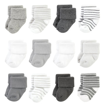 Hudson Baby Unisex Baby Cotton Rich Newborn And Terry Socks, Gray Stripe 12 Pack, 6-12 Months