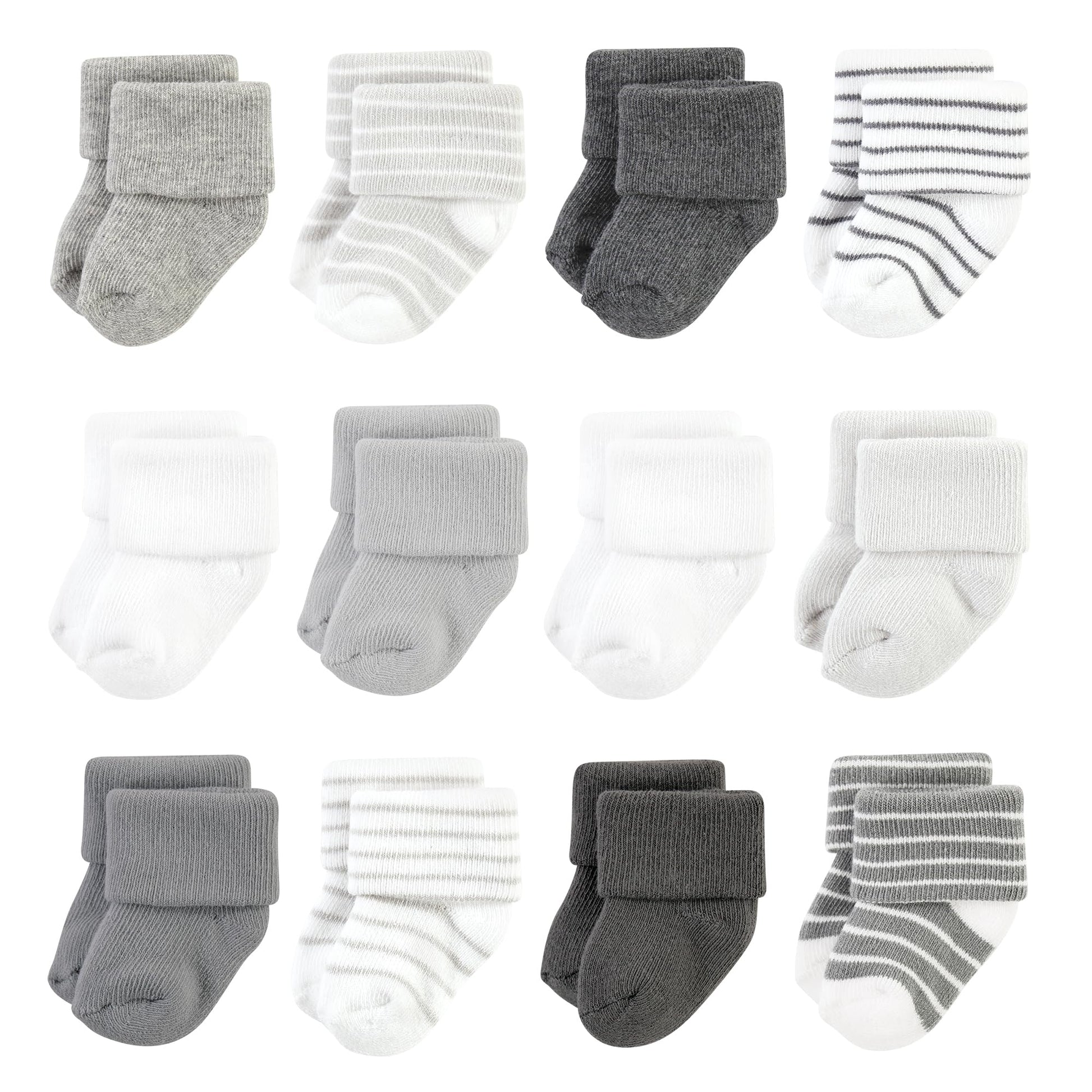 Hudson Baby Unisex Baby Cotton Rich Newborn And Terry Socks, Gray Stripe 12 Pack, 0-6 Months