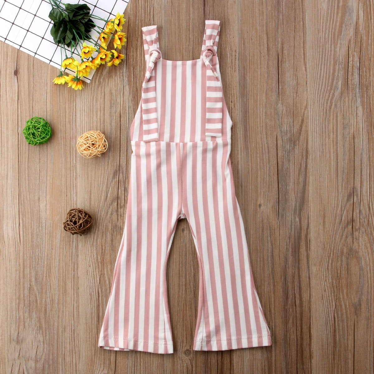 Zaxarra Toddler Baby Girl Stripes Bell-Bottom Jumpsuit Romper Overalls Long Pants Outfits (2-3 Years, Brown Pink)