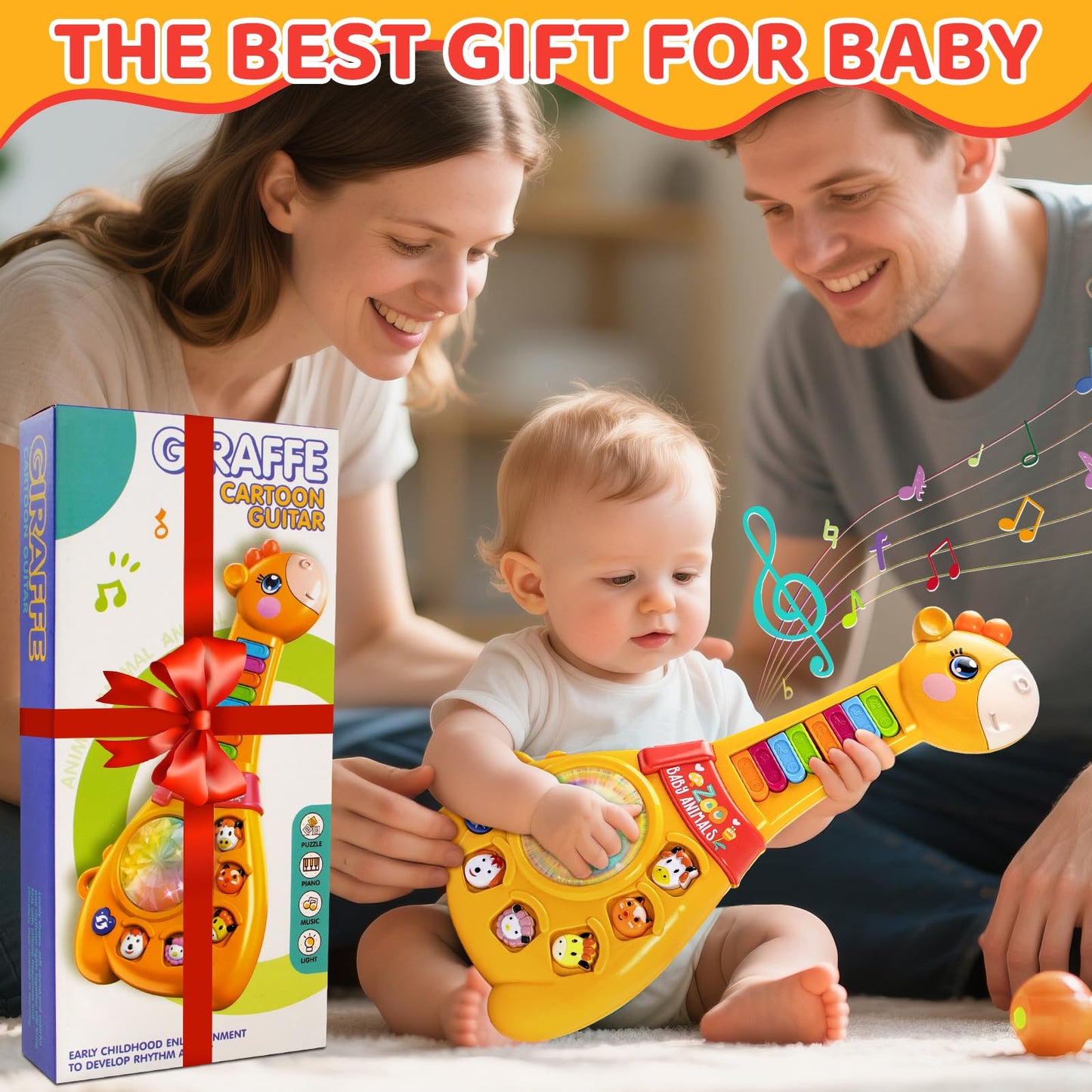Marstone Toys for 1 2 Year Old Boy and Girl Birthday Gift: Baby Musical Guitar Piano Toys 12-18 Month with Animal Sound and Ligh