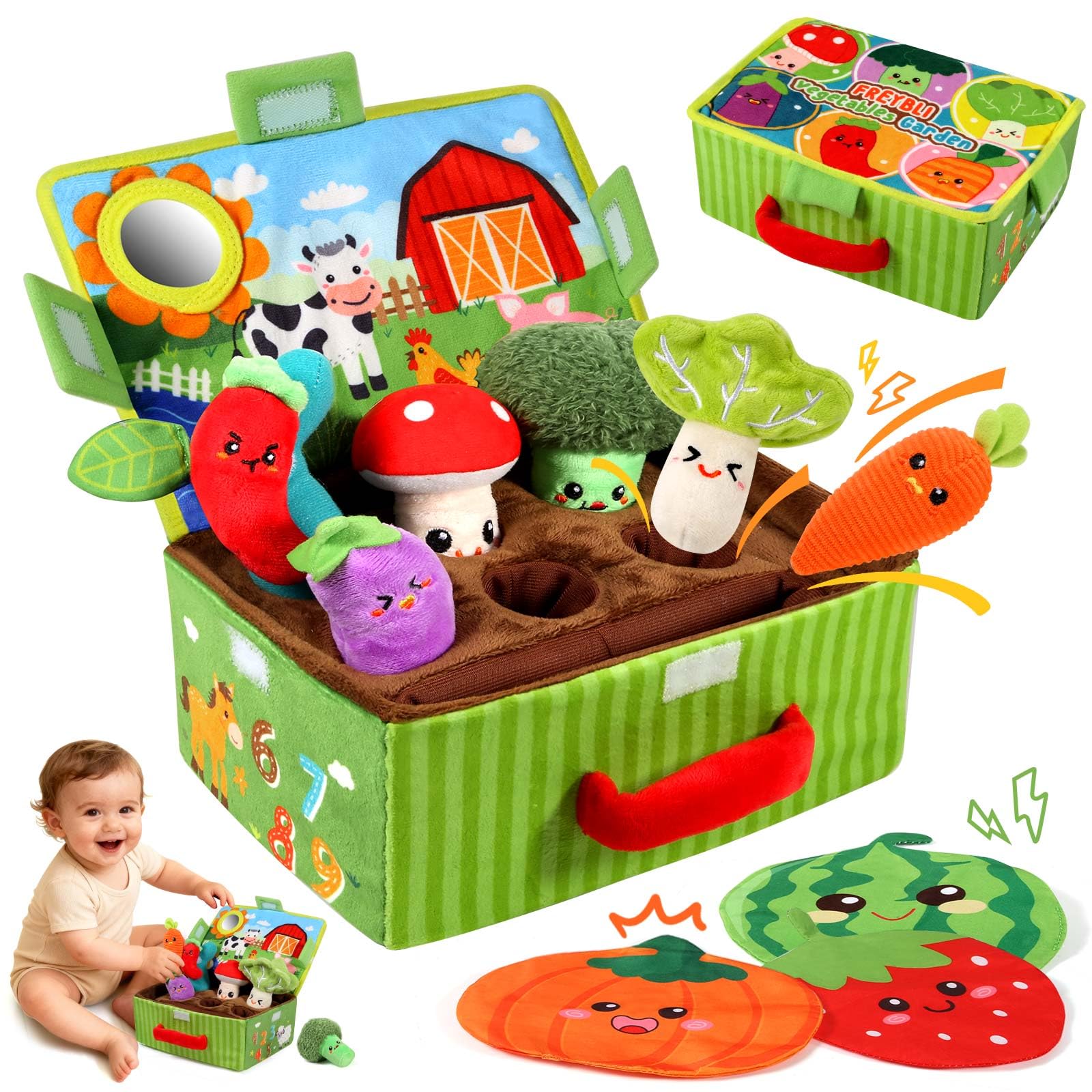 FREYBLI Baby Toys 6-12 Months - Soft Vegetable Garden Plant Plush Toy - 6 Month Old Developmental Toys Gifts, Montessori Sensory