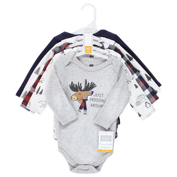 Hudson Baby Unisex Baby Cotton Long-Sleeve Bodysuits, Moosing Around, 3-6 Months