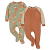 Gerber Baby Boys Toddler Loose Fit Flame Resistant Fleece Footed Pajamas 2-Pack, Fox Green, 5T