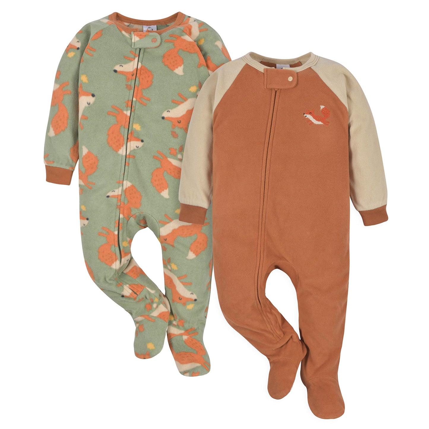Gerber Baby Boys Toddler Loose Fit Flame Resistant Fleece Footed Pajamas 2-Pack, Fox Green, 5T