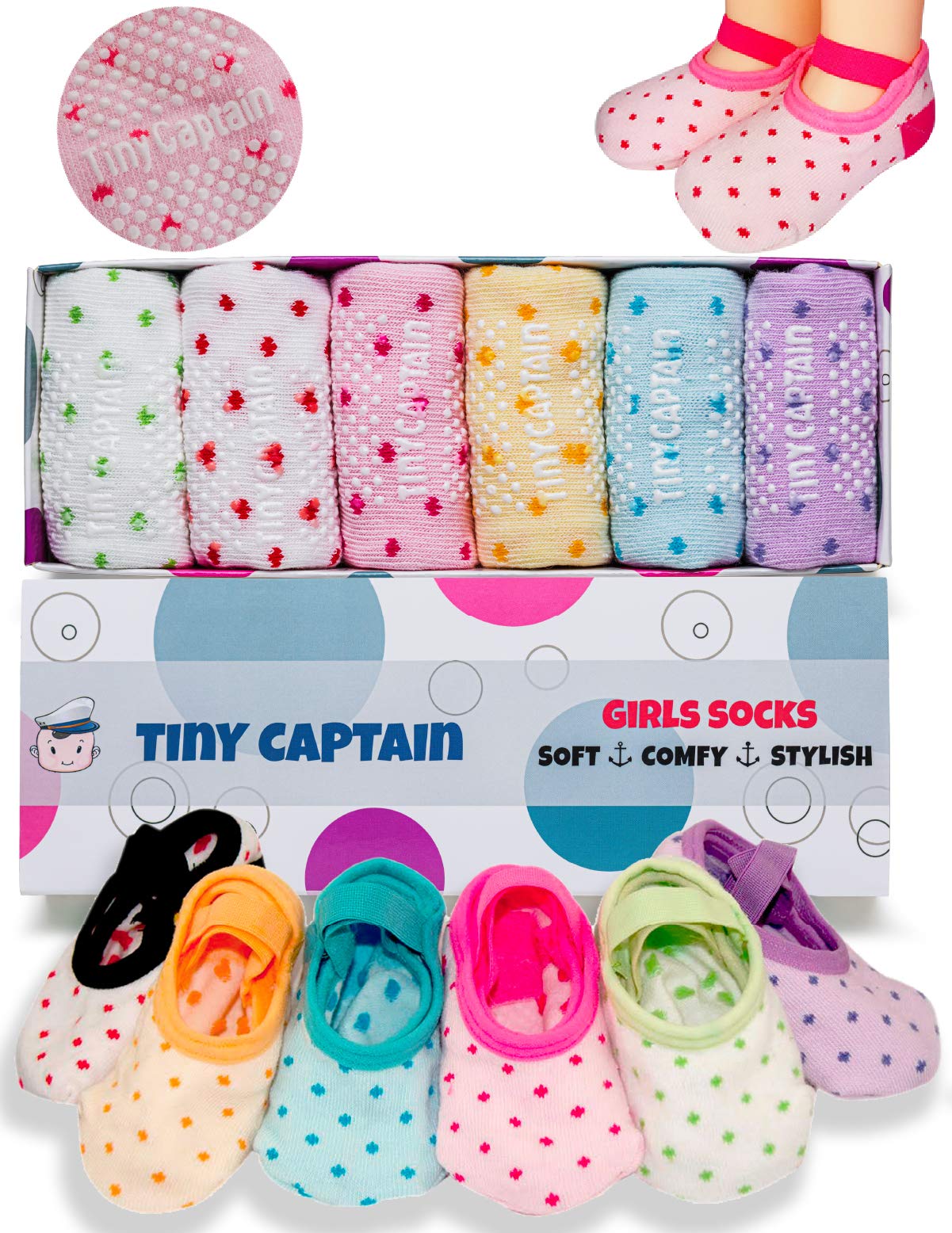 Tiny Captain Baby Toddler Girls Grip Socks 1-3 Year Old Anti Slip w/Strap Socks 1 Year old Girl Gift(as1, age, 1_year, 3_years, 