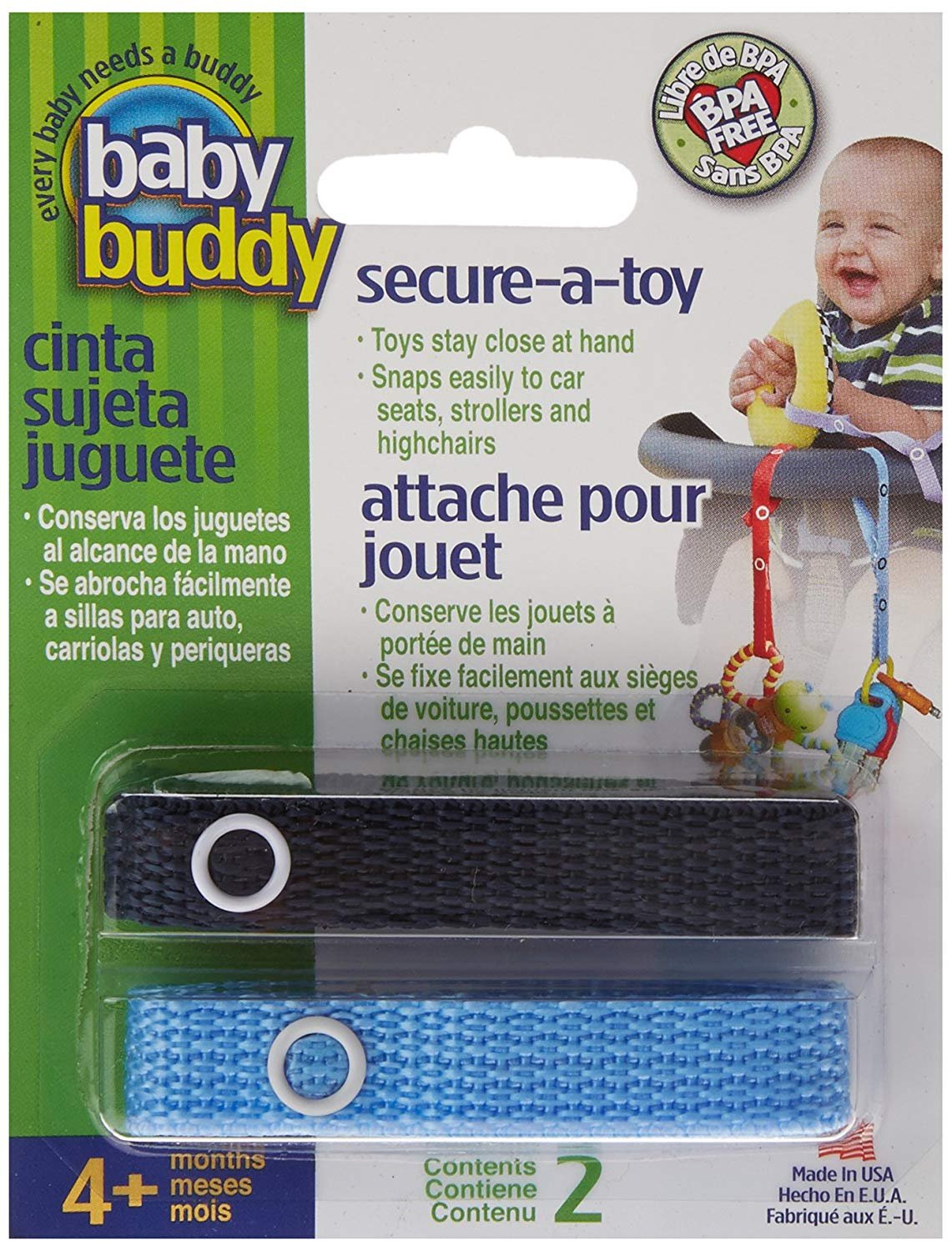 Baby Buddy Secure-A-Toy, Safety Strap Secures Toys, Teether, Or Pacifiers To Strollers, Highchairs, Car Seats, Adjustable Length