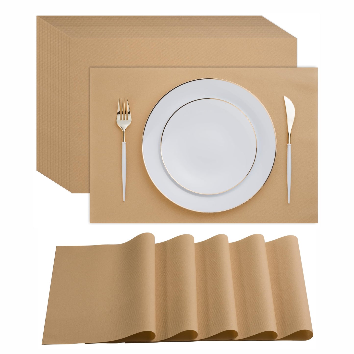 Disposable Wood Paper Placemats For Dining Table - 100-Pack 18' X 12' Cloth-Like Rectangle Paper Placemats For Baby, Kids, Par