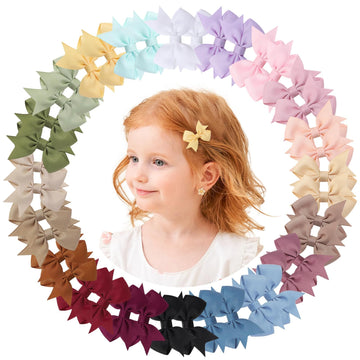 Doboi 40Pcs 2'' Baby Hair Bows Clips Fully Lined Grosgrain Boutique Solid Ribbon Mini Bows For Girls Teens Infants Kids Toddlers