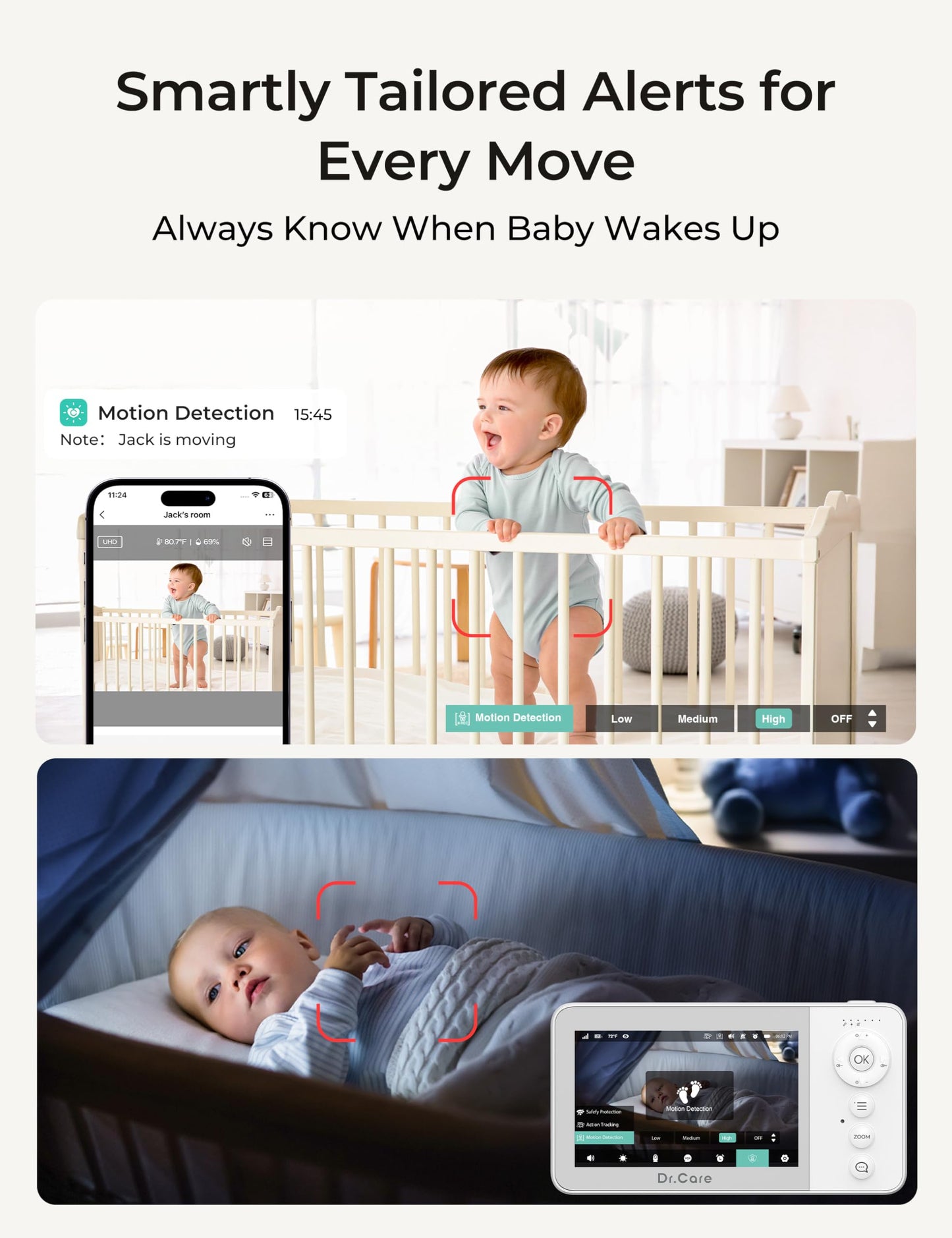 Dr.Care Vistaview Lite Rb Smart Wifi Baby Monitor - 4    720P Split Screen & 1080P Camera App Control, Motion Alerts, 2500Mah Re
