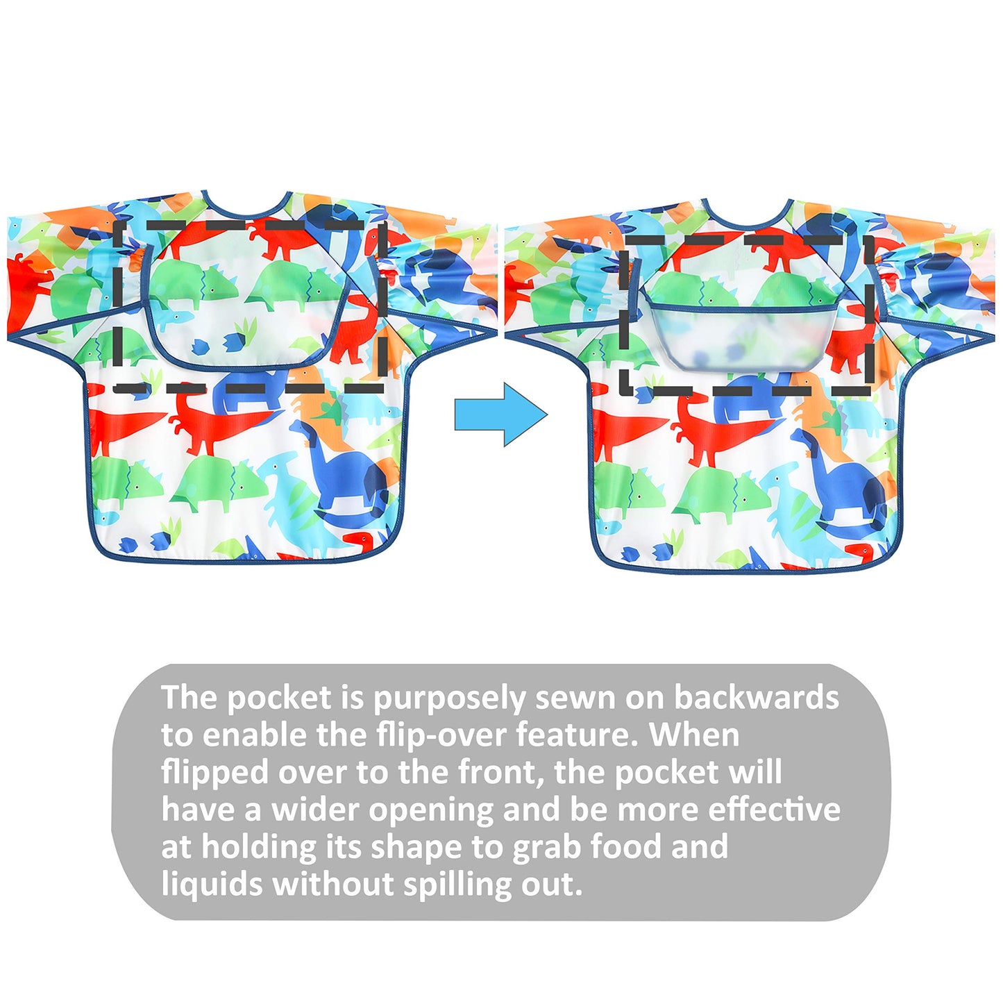 Pandaear (3 Pack Long Sleeve Bibs| Waterproof Full Sleeve Bib For Baby Infant Toddler 6-36 Months (Dinosaur)