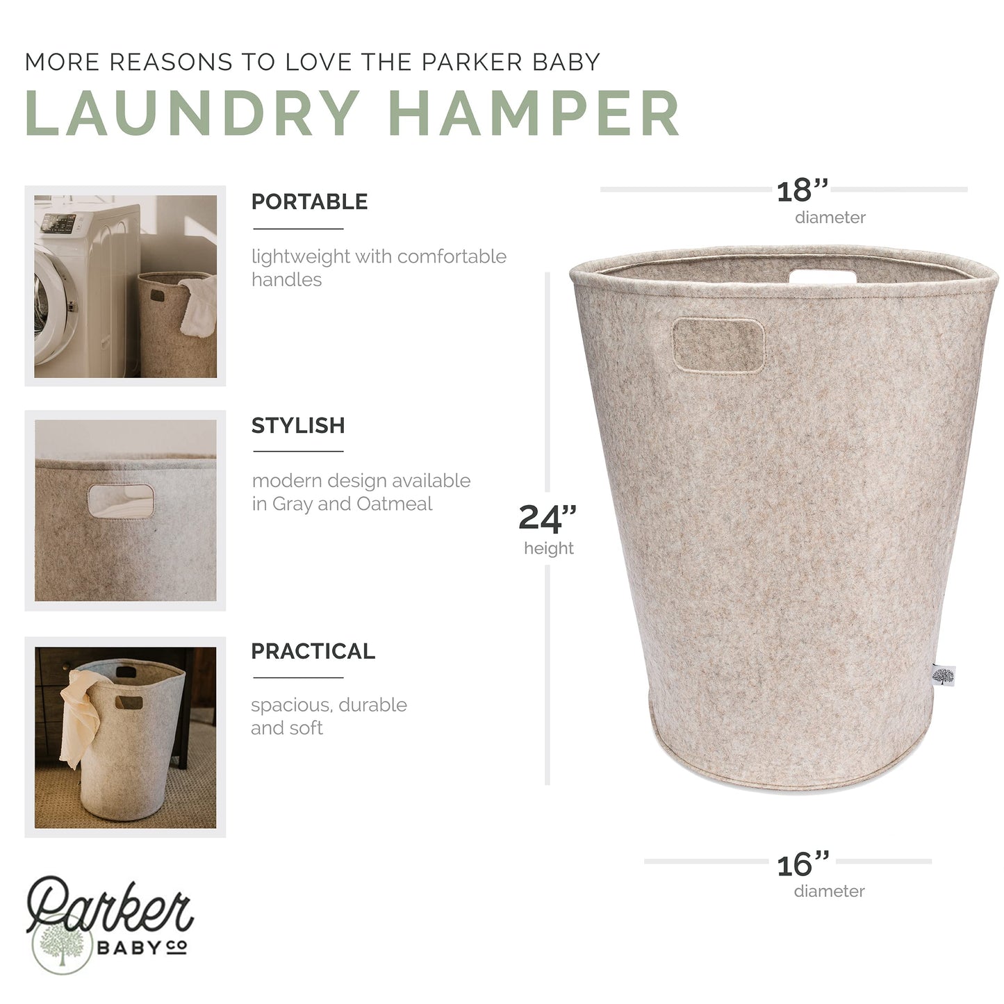Parker Baby Nursery Laundry Hamper - Felt Storage Basket And Baby Hamper For Nursery (Oatmeal)