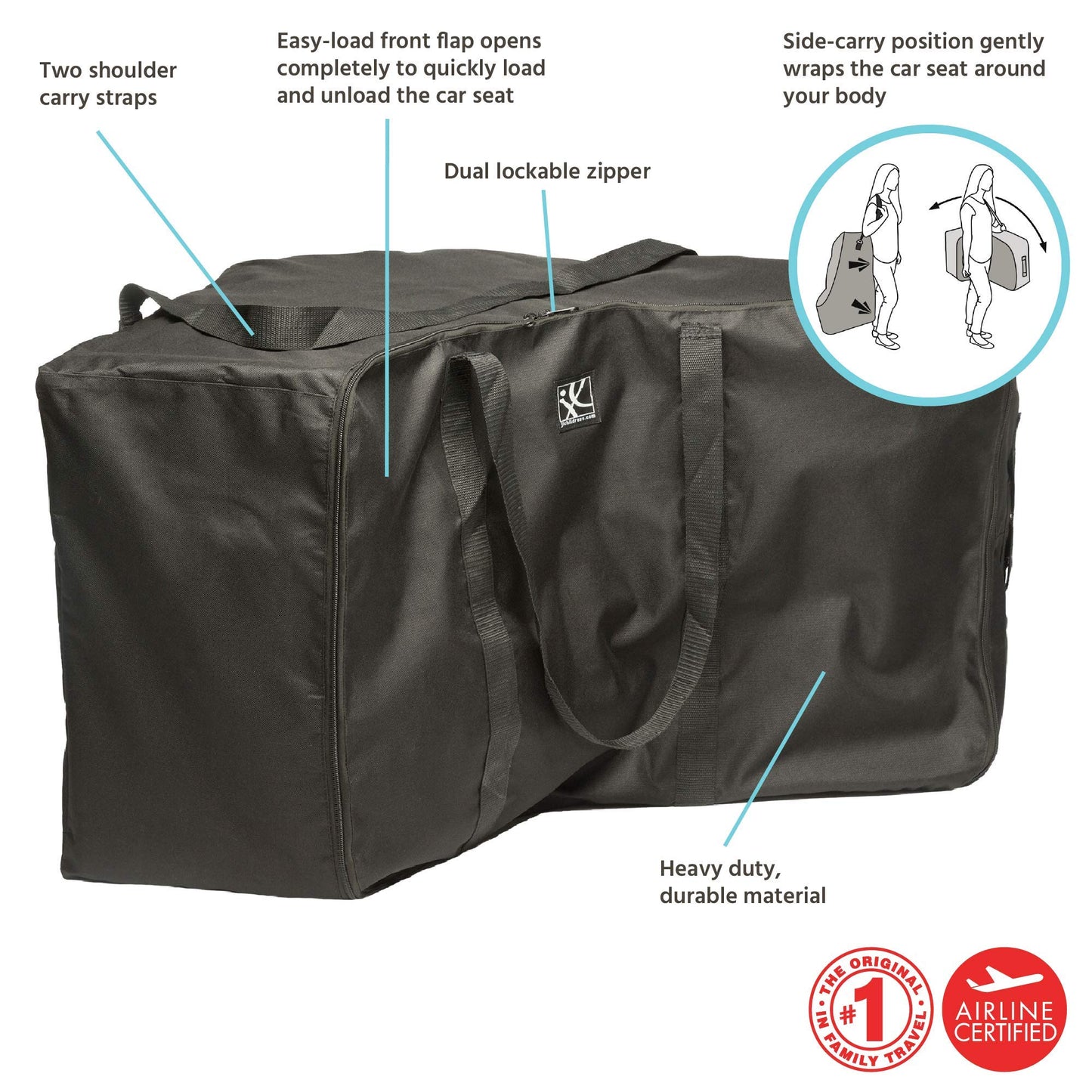 J.L. Childress Universal Side-Carry Car Seat Travel Bag, Black