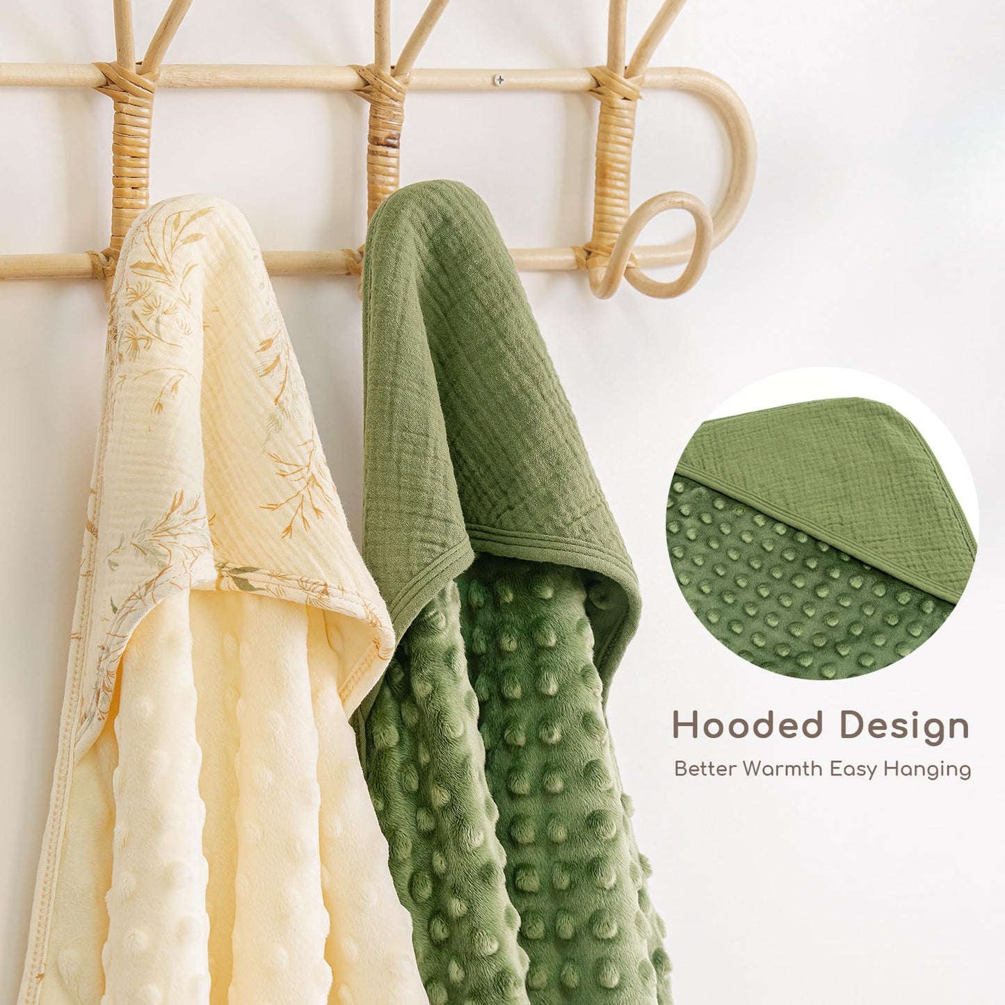Yukkidds Baby Bath Towels For Newborn 100% Muslin Cotton And Minky Dot Fabric Neutral Hooded Baby Towels Set 2 Pack For Boys Gir