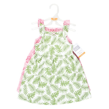 Hudson Baby Girls' Toddler Cotton Dresses, Palm Leaf, 5T