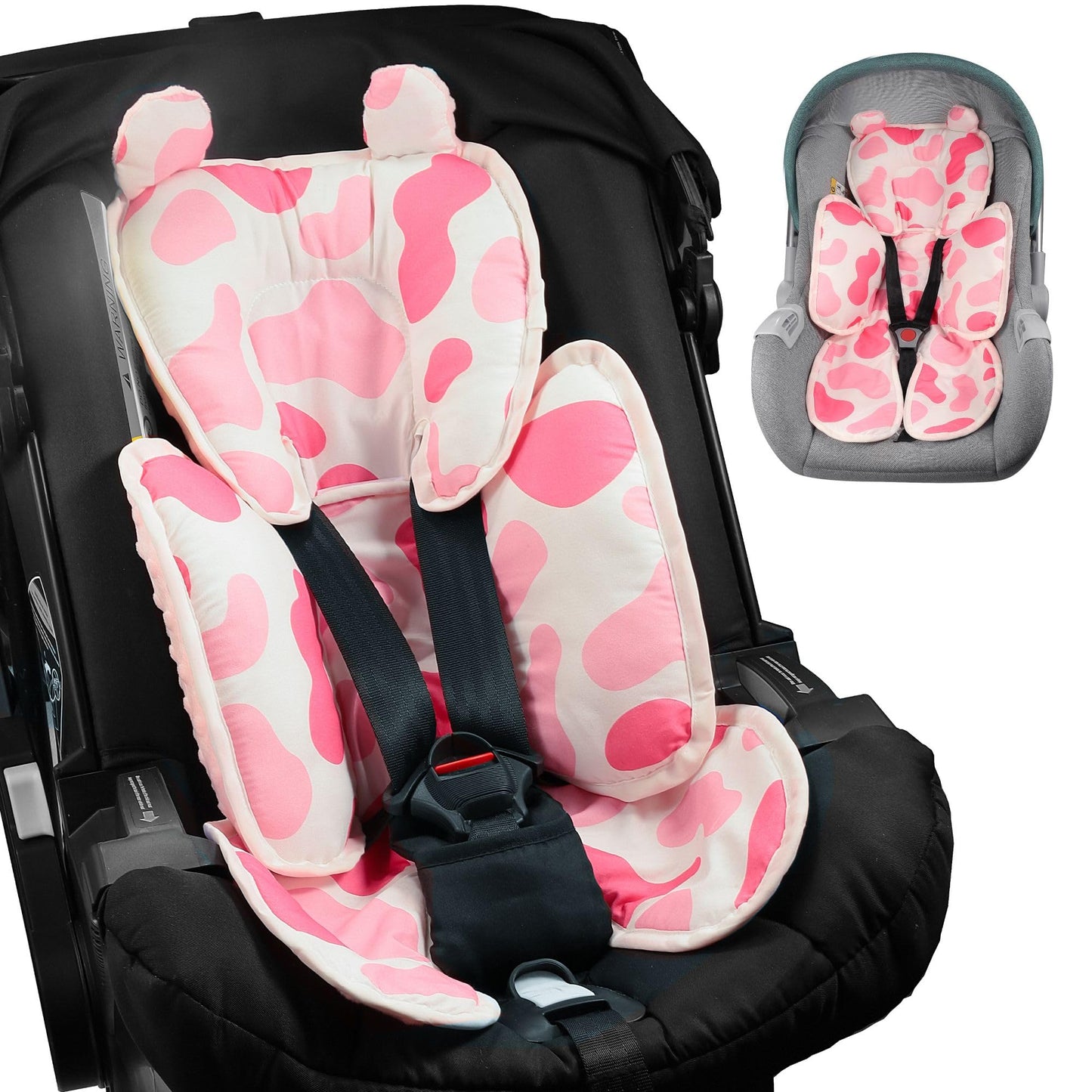 Honeau Baby 3In1 Car Seat Head Body Support,Reversible Cotton-Minnky Infant Car Seat Insert Newborn Boys Girls,Soft Breathable C