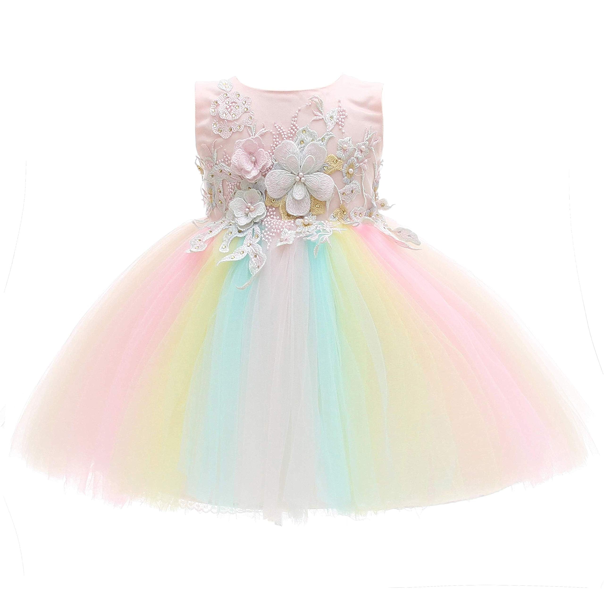 Weileenice Princess Baby Girl Rainbow Dress Holiday Pink Lace Flower E – Cutebab WBBAPB084NVX9SQ