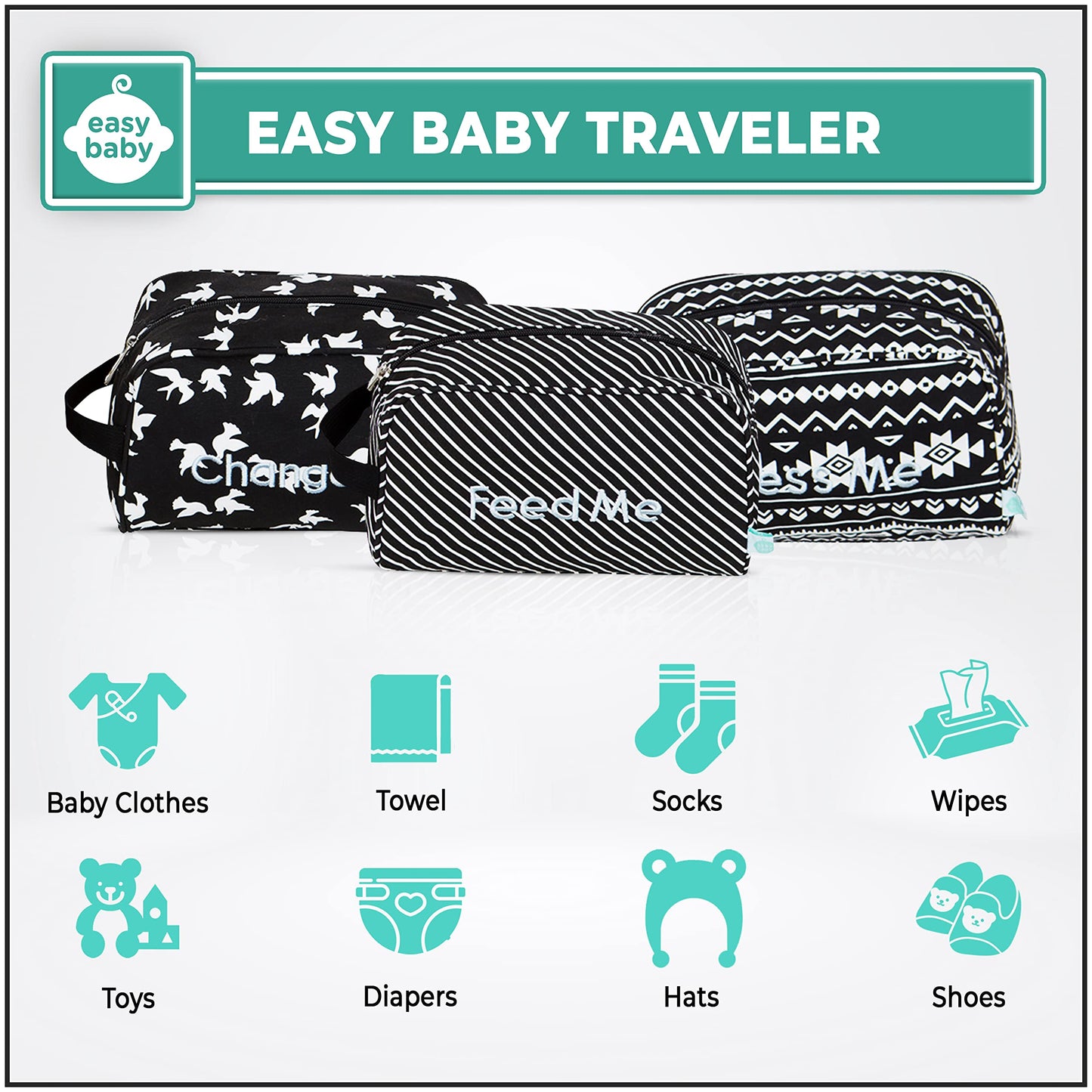 Easy Baby - Diaper, Bottle, And Supplies - Organizer Pouches And Changing Pad - Change, Feed, Dress, And Clean Me (8 Pack Brookl