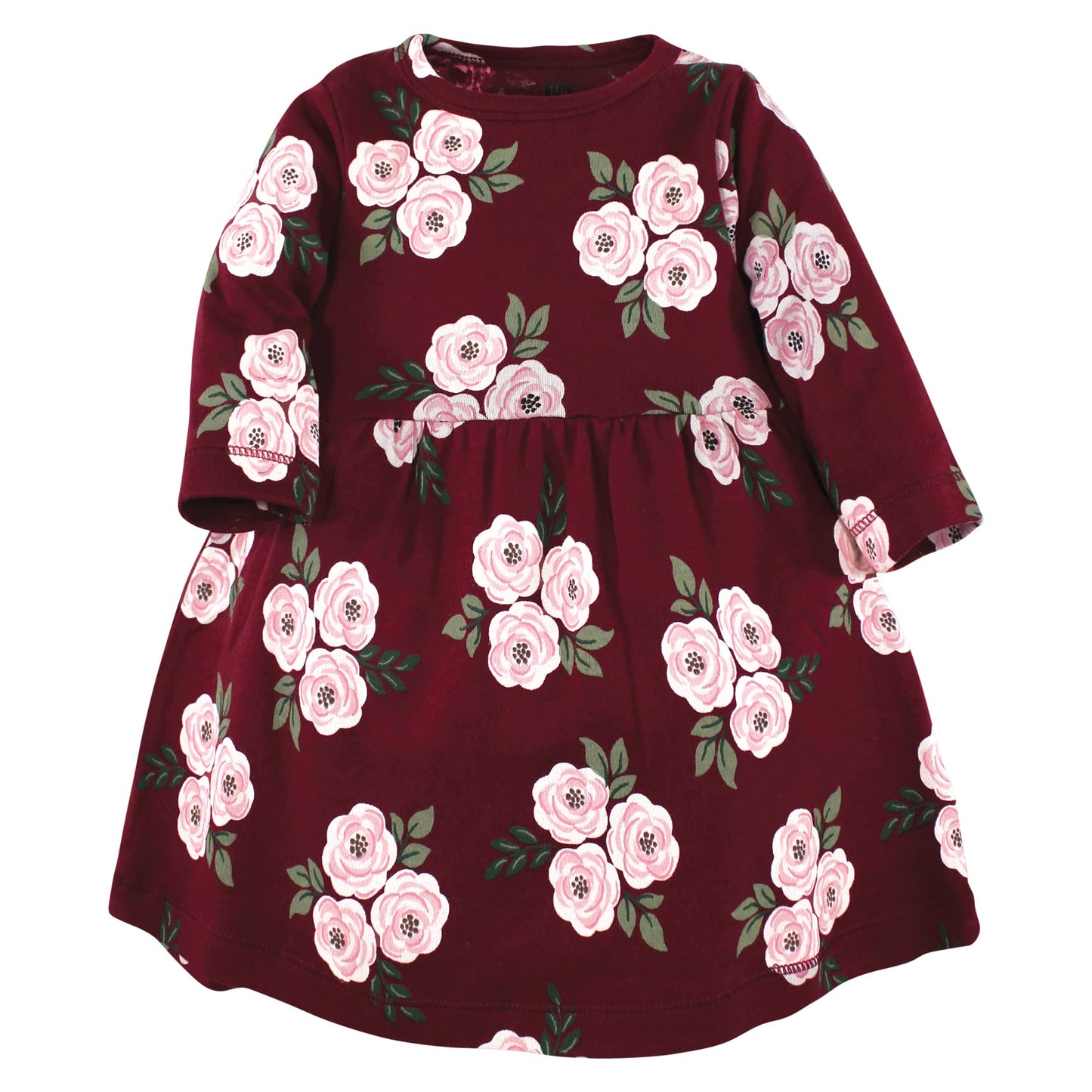 Hudson Baby Infant And Toddler Girl Cotton Dresses, Burgundy Floral, 3-6 Months