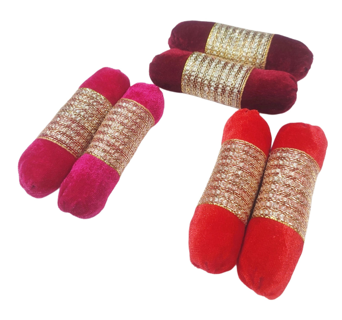 Navti Creations Laddu Gopal Side Round Pillows/Sofa Cushions/Goddess Takiya for Puja mandir Krishna in Velvet (Size 06)(Pack of