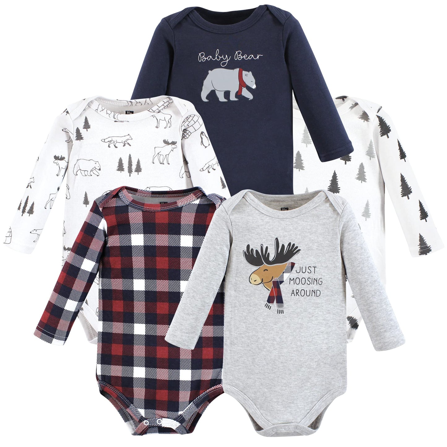 Hudson Baby Unisex Baby Cotton Long-Sleeve Bodysuits, Moosing Around, 3-6 Months