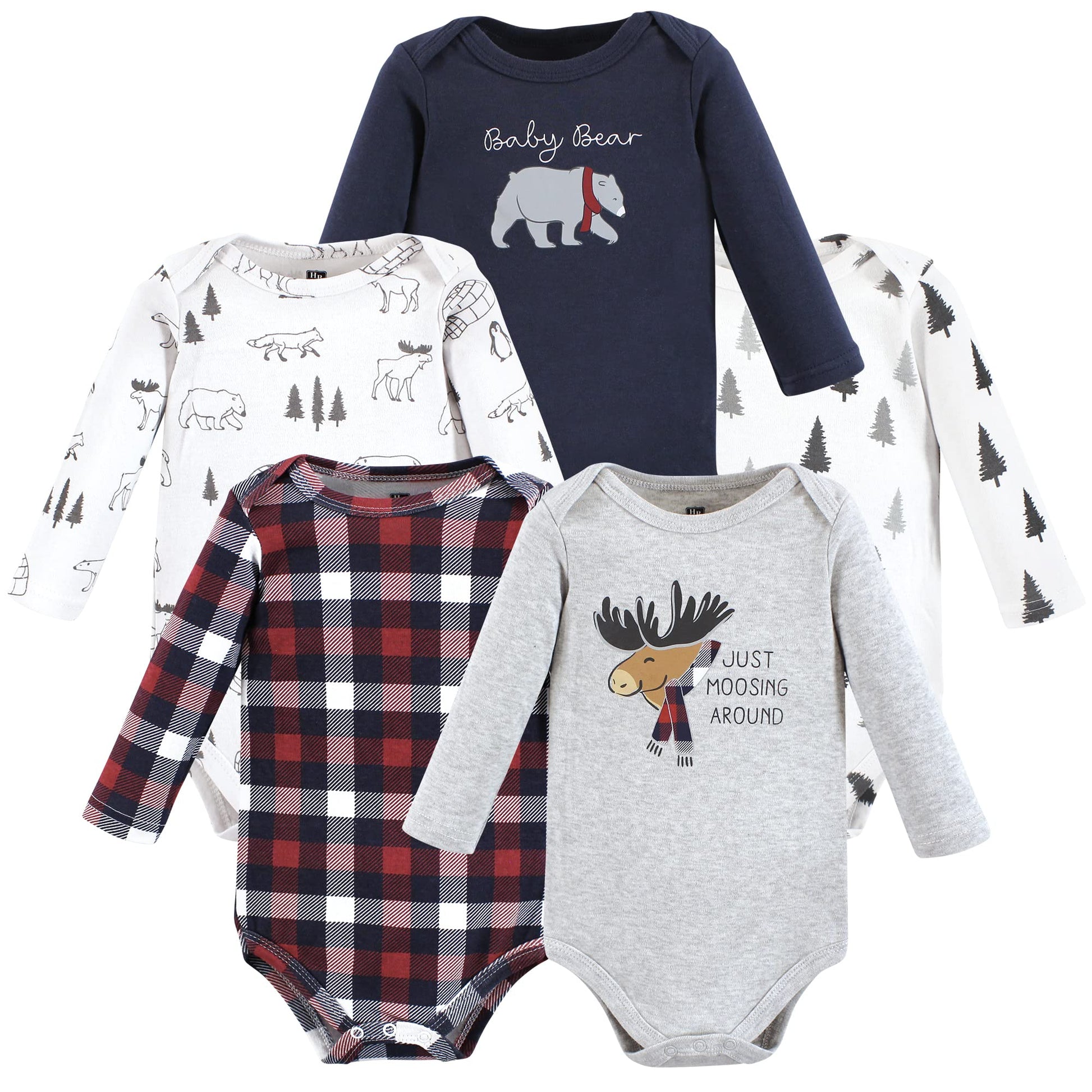 Hudson Baby Unisex Baby Cotton Long-Sleeve Bodysuits, Moosing Around, 0-3 Months