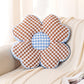 HOKIPO Checkered Daisy Flower Cushion for Sofa & Bed, 49 cm, Brown