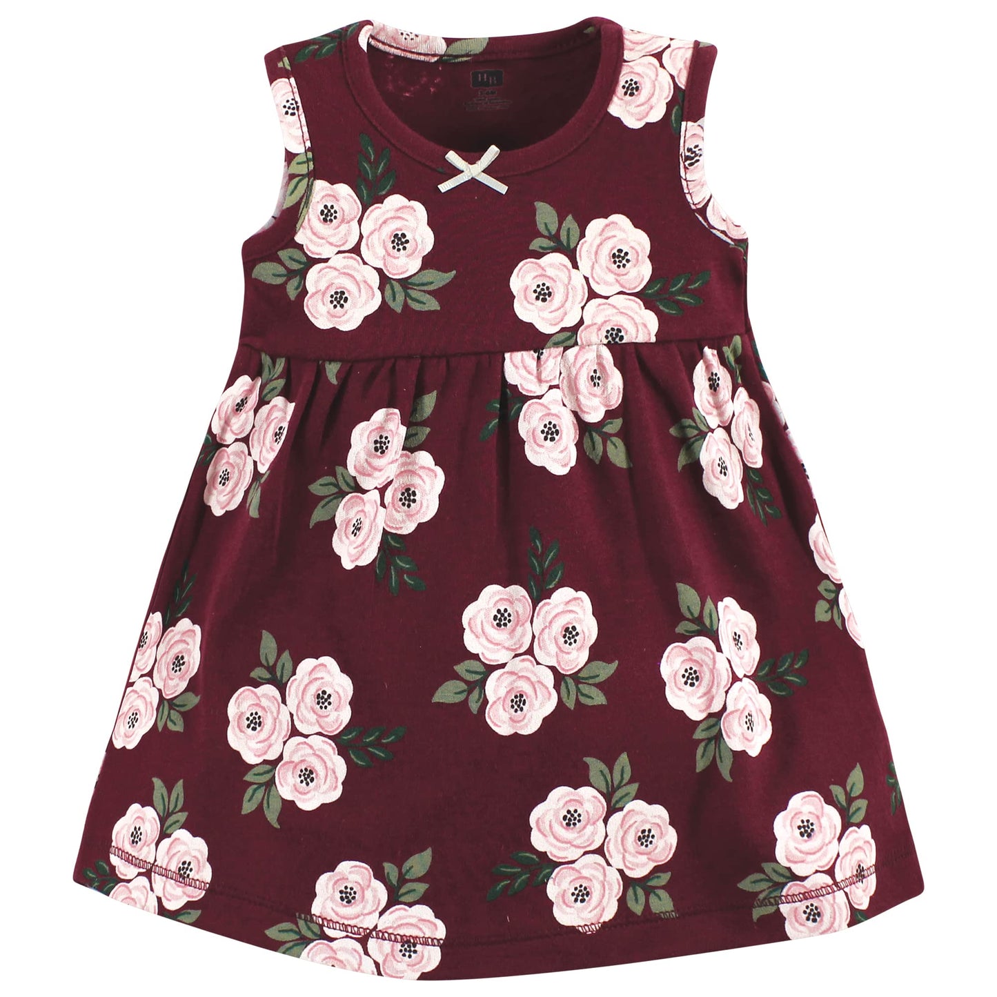 Hudson Baby Baby Girls' Cotton Dress And Cardigan Set, Burgundy Floral, 6-9 Months