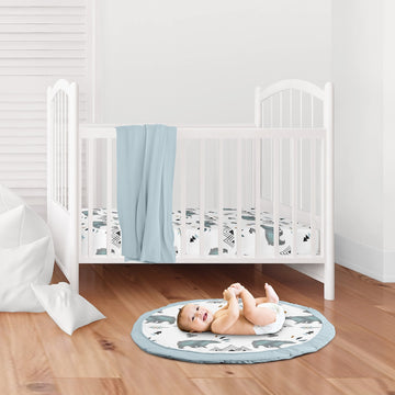 Sweet Jojo Designs Slate Blue Playmat Tummy Time Baby And Infant Play Mat For Bear Mountain Watercolor Collection