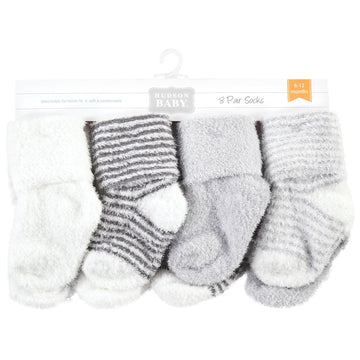 Hudson Baby Unisex Baby Cotton Rich Newborn And Terry Socks, Gray Stripe 8 Pack, 12-24 Months