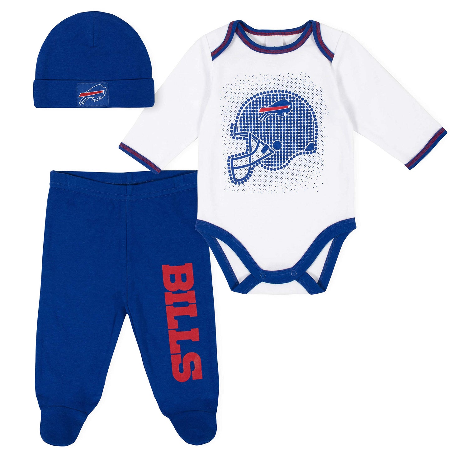 Nfl Buffalo Bills 3 Pack Bodysuit Footed Pant And Cap Registry Gift Set, Bluewhite Buffalo Bills, 6-9M