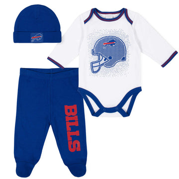 Nfl Buffalo Bills 3 Pack Bodysuit Footed Pant And Cap Registry Gift Set, Bluewhite Buffalo Bills, 6-9M