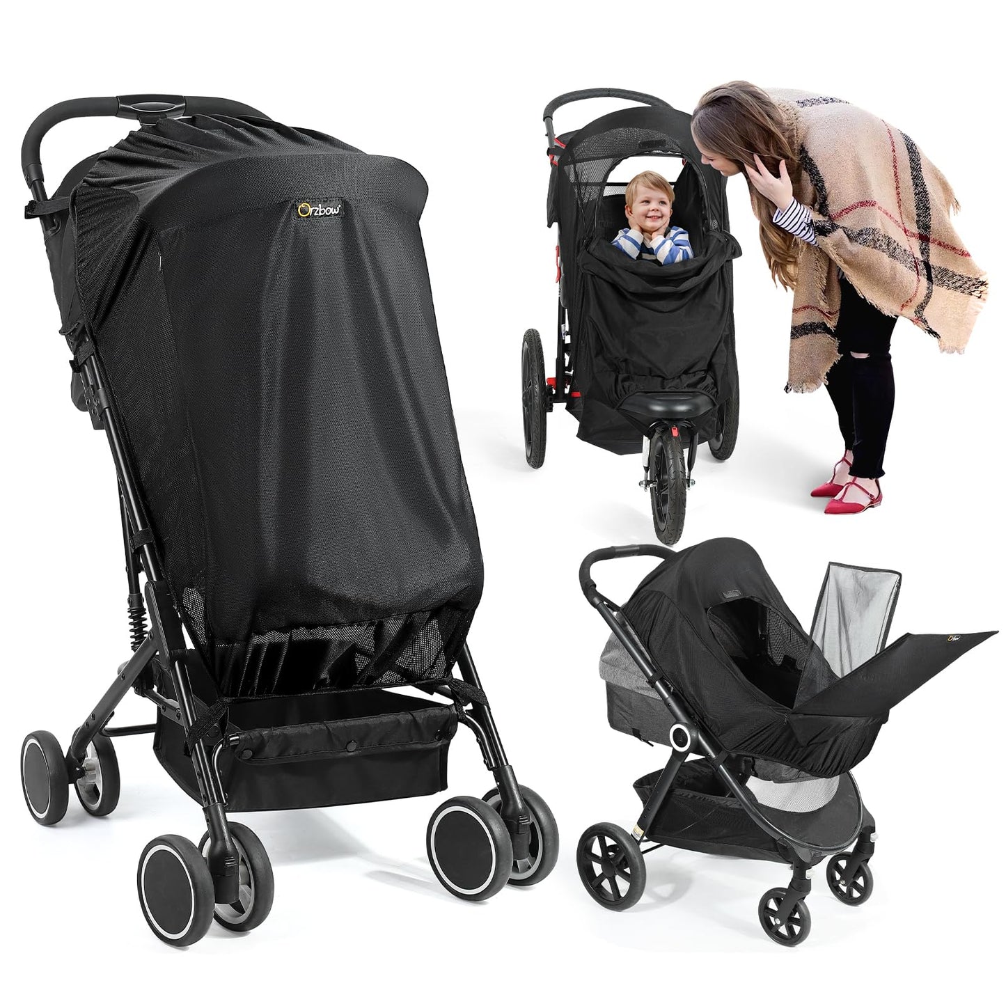 Orzbow Stroller Sun Shade, Breathable Sun Shade Cover for Stroller with Mosquito Net & Zip, Universal Baby Sun Shade with Double