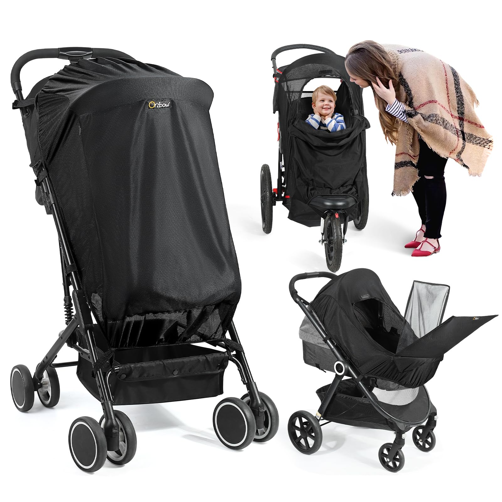 Orzbow Stroller Sun Shade, Breathable Sun Shade Cover for Stroller with Mosquito Net & Zip, Universal Baby Sun Shade with Double