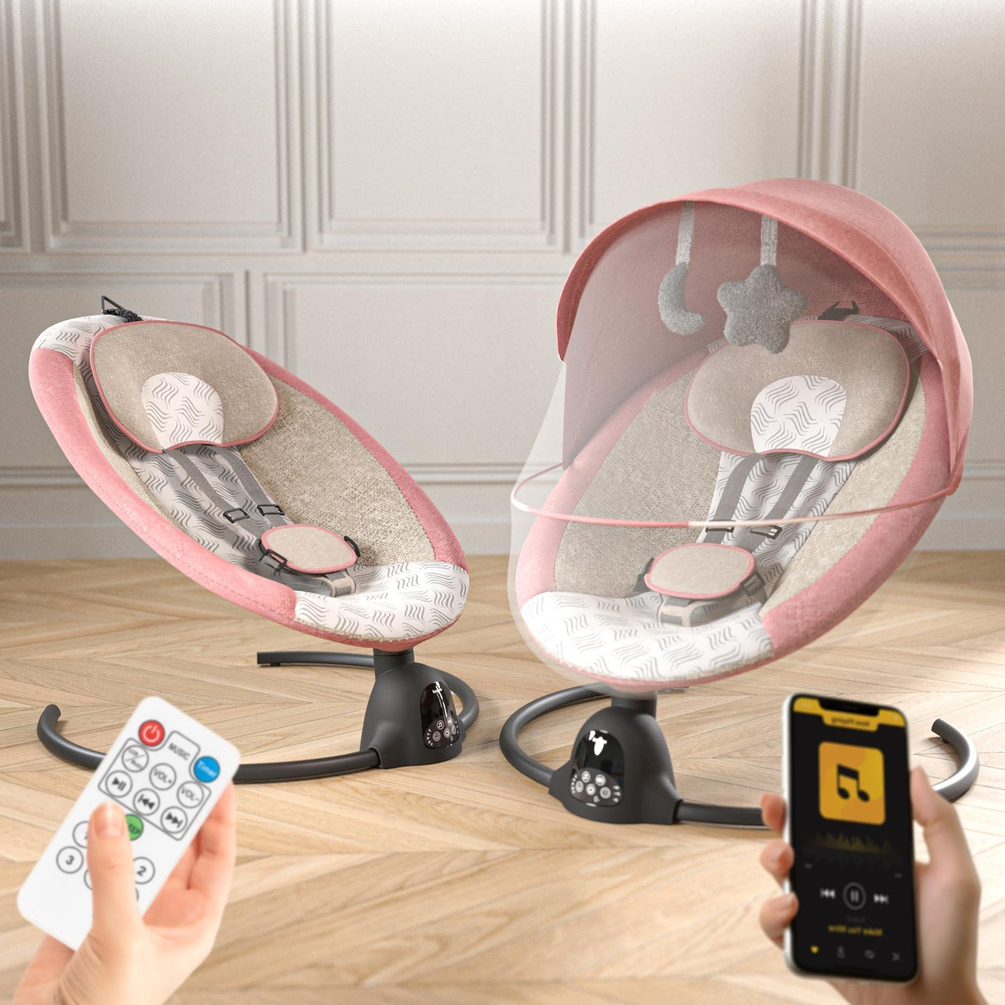 Baybee Automatic Electric Swing Cradle For New Born Baby With Adjustable Speed, Remote | Infant Baby Rocker, With Mosquito Net, 