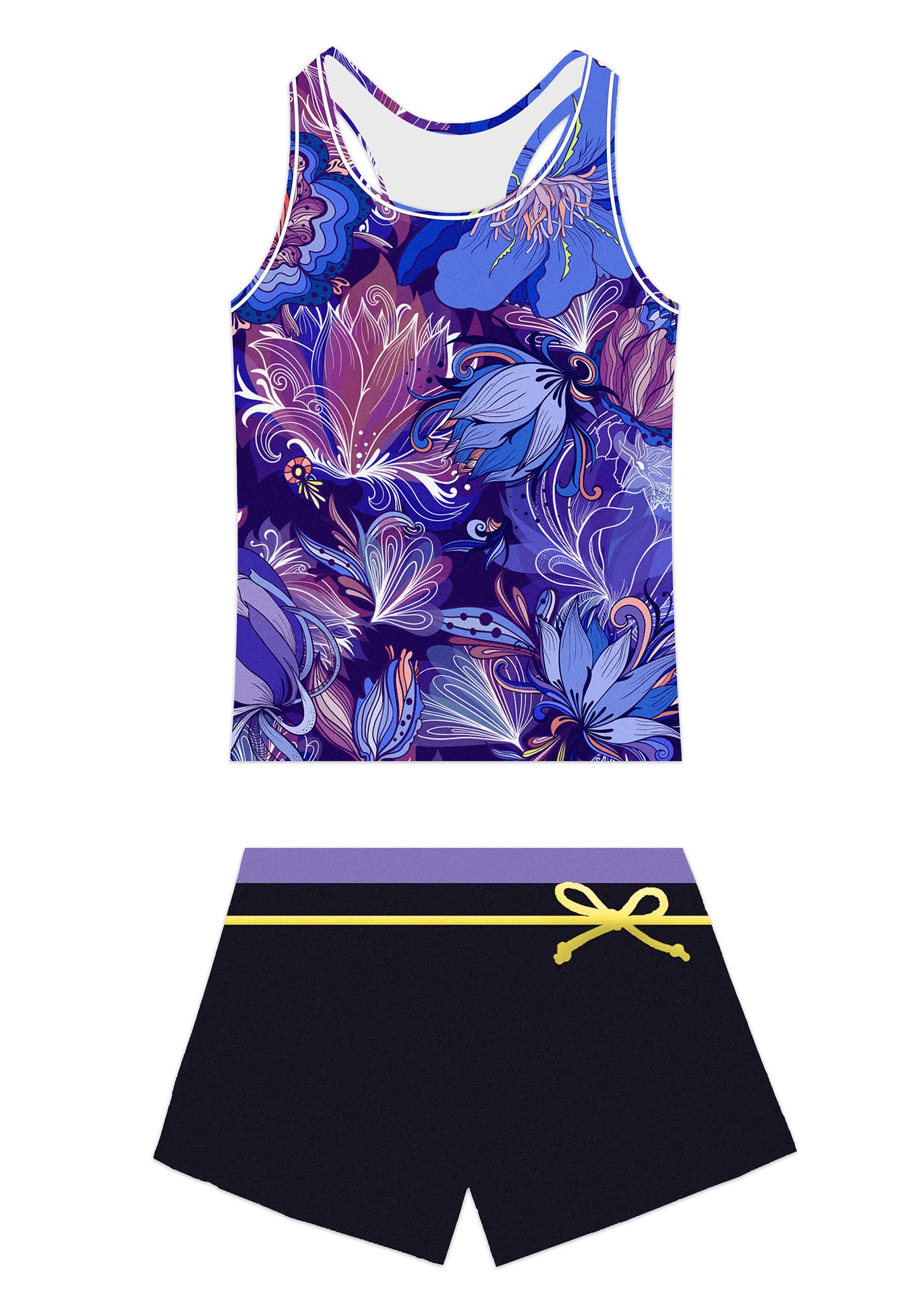Proallo Girls Bathing Suits Two Piece Vest Style Swimsuit With Boyshort Tankini Swimwear